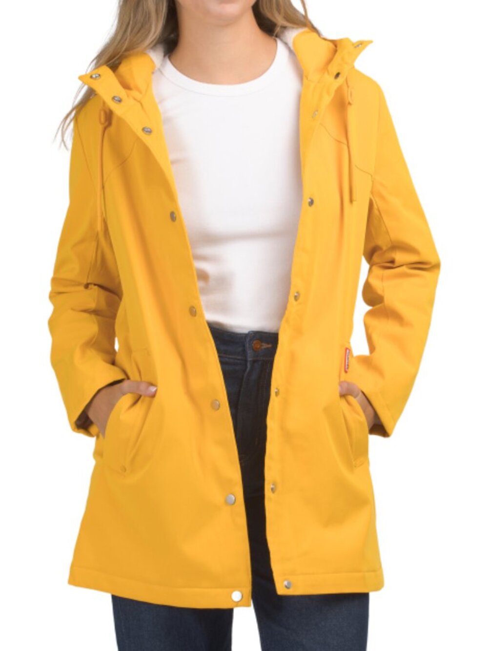 HUNTER Yellow Billie Mid Length Hooded Rain Jacket